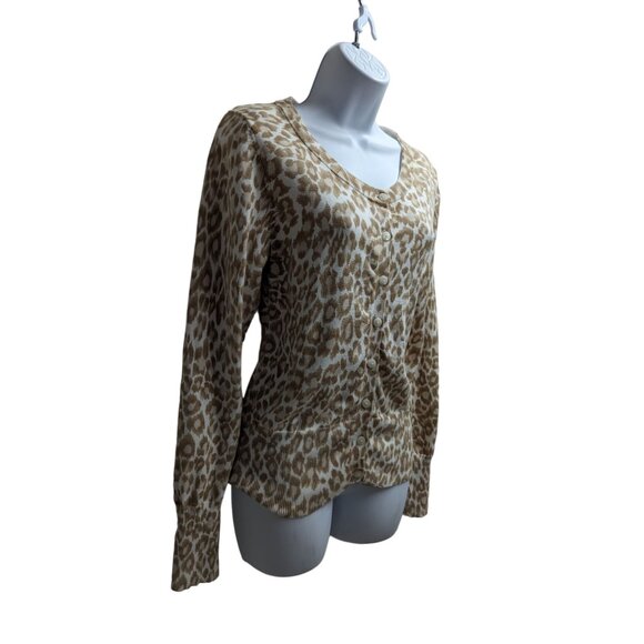 Gap Women's Animal print cardigan cream & tan Cheetah/ Leopard print Size M - Picture 3 of 7